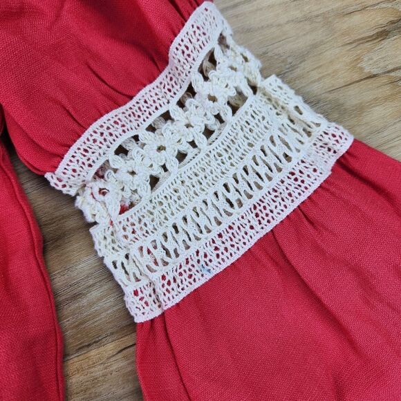 🍑Cals Coral & Cream Long Bell Sleeve Romper Shorts Large - Picture 5 of 12